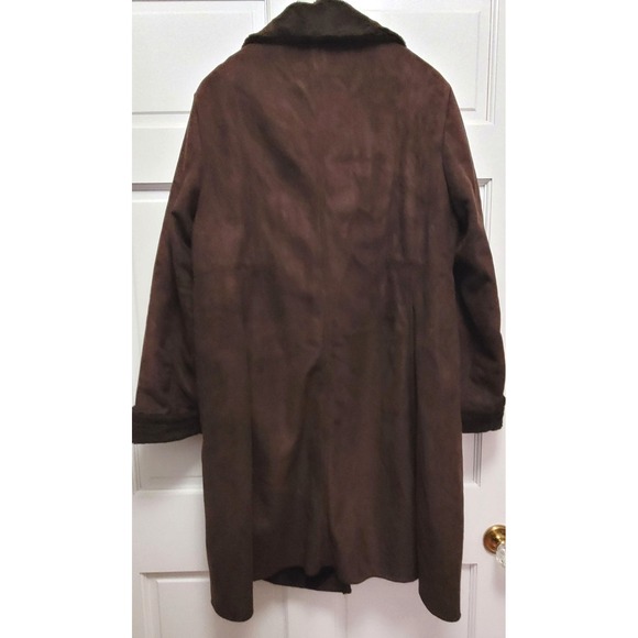 Talbots Women's Washable Faux Suede Fur Lined Winter Coat - Brown - Large - Picture 3 of 5